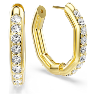 Orecchini a cerchio Dextera, Forma ottagonale, Taglio Round, Medi, Bianchi, Placcato color oro