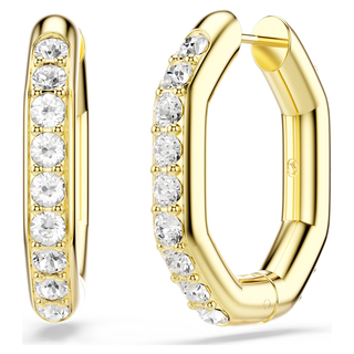 Orecchini a cerchio Dextera, Forma ottagonale, Taglio Round, Medi, Bianchi, Placcato color oro