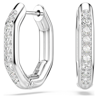 Orecchini a cerchio Dextera, Forma ottagonale, Taglio Round, Piccoli, Bianchi, Placcato rodio