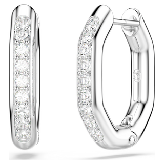 Orecchini a cerchio Dextera, Forma ottagonale, Taglio Round, Piccoli, Bianchi, Placcato rodio