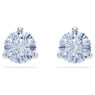 Orecchini a lobo Solitaire, Taglio Round, Blu, Placcato rodio