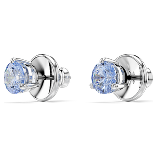 Orecchini a lobo Solitaire, Taglio Round, Blu, Placcato rodio