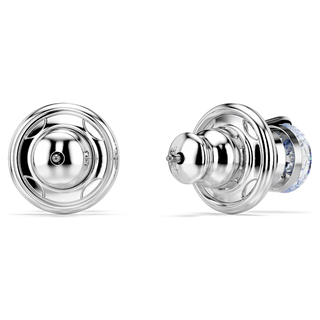 Orecchini a lobo Solitaire, Taglio Round, Blu, Placcato rodio