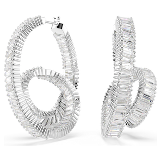 Orecchini a cerchio Matrix, Taglio baguette, Nastro, Bianchi, Placcato rodio