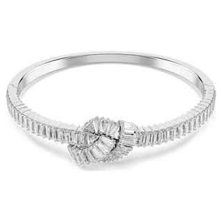 Bracciale rigido Matrix, Taglio baguette, Nodo, Bianco, Placcato rodio