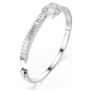 Bracciale rigido Matrix, Taglio baguette, Nodo, Bianco, Placcato rodio