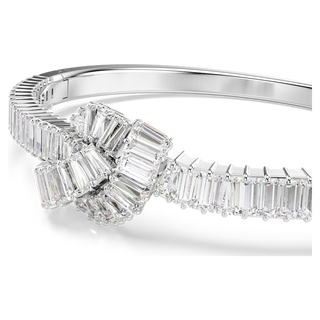 Bracciale rigido Matrix, Taglio baguette, Nodo, Bianco, Placcato rodio