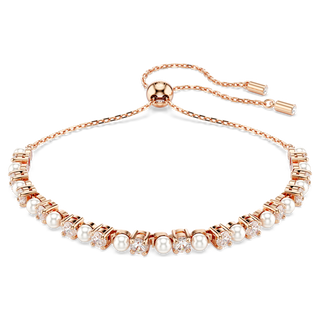 Bracciale Tennis Matrix, Crystal Pearl, tagli Round, Bianco, Placcato color oro rosa