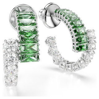 Orecchini a cerchio Matrix, Taglio misto, Verdi, Placcato rodio