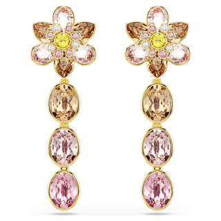 Orecchini pendenti Idyllia, Taglio misto, Fiore, Multicolore, Placcato color oro