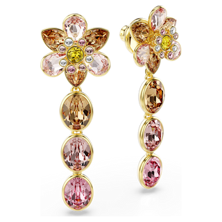 Orecchini pendenti Idyllia, Taglio misto, Fiore, Multicolore, Placcato color oro