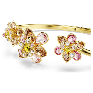 Bracciale rigido Idyllia, Taglio misto, Fiore, Multicolore, Placcato color oro
