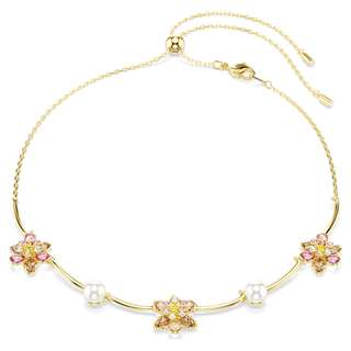 Collana Idyllia, Crystal Pearl, Taglio misto, Fiore, Multicolore, Placcato color oro