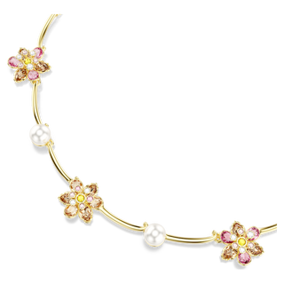 Collana Idyllia, Crystal Pearl, Taglio misto, Fiore, Multicolore, Placcato color oro
