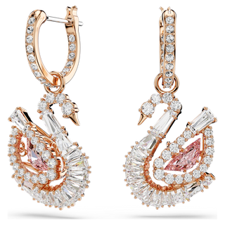 Orecchini pendenti Swan, Pavé, Cigno, Rosa