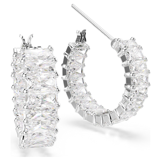 Orecchini a cerchio Matrix, Taglio baguette, Bianchi, Placcato rodio