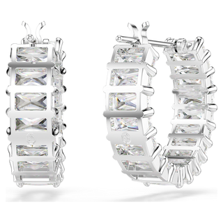 Orecchini a cerchio Matrix, Taglio baguette, Bianchi, Placcato rodio