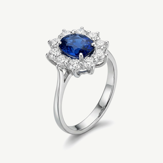 Anello Fabiani margherita con zaffiro e diamanti in oro bianco 18kt