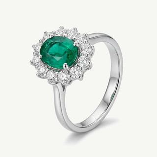 Anello Fabiani margherita con smeraldo e diamanti in oro bianco 18kt