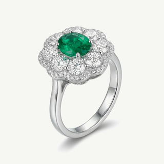 Anello Fabiani in oro bianco 18kt con smeraldo e diamanti