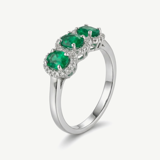 Anello Fabiani trilogy margherita in oro bianco 18kt con smeraldi e diamanti