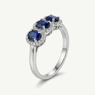 Anello Fabiani trilogy margherita in oro bianco 18kt con zaffiri e diamanti