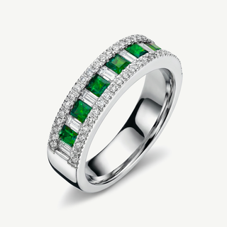 Anello Fabiani riviera in oro bianco con diamanti e smeraldi