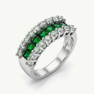 Anello Fabiani a Fascia in Oro 18Kt con Smeraldi e Diamanti