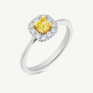 Anello Fabiani in oro bianco 18 kt con diamante Fancy taglio cuscino e diamanti