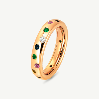 Anello Bubble a fascia in oro rosa 18Kt con diamanti e zaffiri