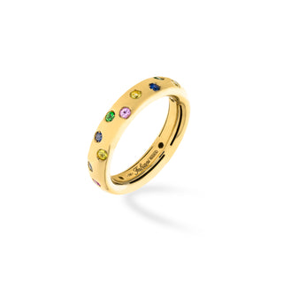 Anello Bubble a fascia in oro giallo 18Kt con diamanti e zaffiri