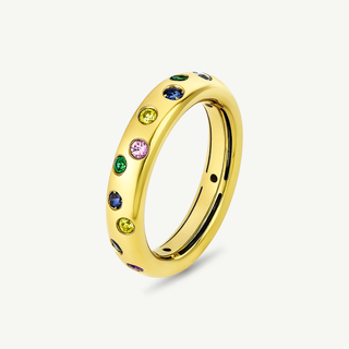 Anello Bubble a fascia in oro giallo 18Kt con diamanti e zaffiri