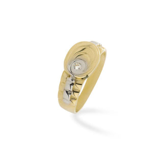Anello Fabiani chevalier in oro giallo 9Kt con inserti in oro bianco - Fabiani Gioiellerie