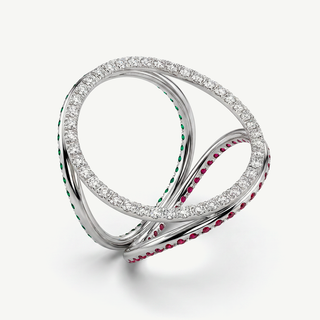 Anello Tricolore in Oro con diamanti, rubini e smeraldi