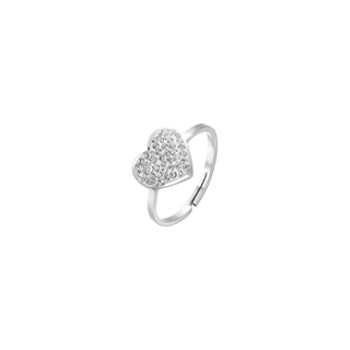 Anello Luca Barra in Acciaio con Cuore e Cristalli Bianchi Misura: S