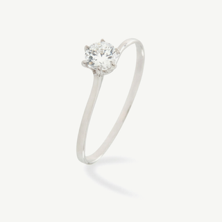 Anello solitario in oro bianco 18kt con zircone taglio brillante