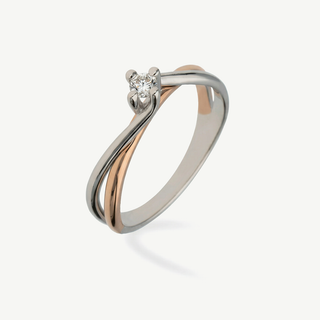 Anello Fabiani solitario in oro bianco e rosa 18kt con diamante 0,10 ct