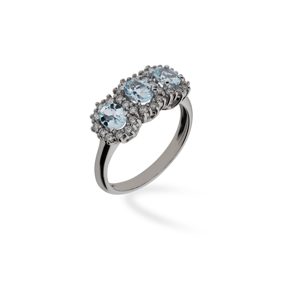 Fabiani trilogy ring with aquamarine and brilliant cut diamonds