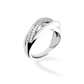 Anello Fabiani a fascia intrecciato in argento 925 con Zirconi