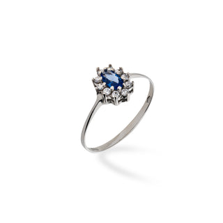 Fabiani Daisy Ring in White Gold with Blue Stone