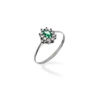 Fabiani Daisy Ring in White Gold with Green Stone