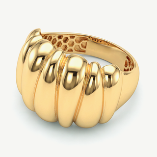 Anello a Fascia Bombata Scanalata - Placcatura Oro 18Kt