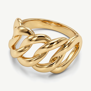 Anello a Fascia con Maglia Groumette - Placcatura Oro 18Kt