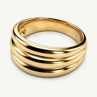 Anello a Fascia Bombata Tripla - Placcatura Oro 18Kt