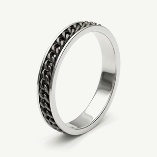 Anello Fabiani in argento con motivo a catena brunita