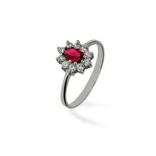 Anello Fabiani a margherita in oro in oro bianco con pietra rossa - Fabiani Gioiellerie