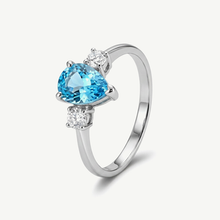 Anello Fabiani con topazio azzurro a cuore in oro bianco 9kt