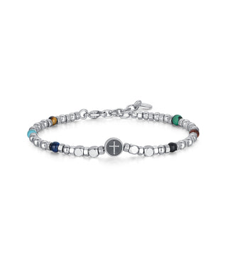 BRACCIALE UOMO IN ACCIAIO CON PIETRE COLORATE E CROCE - Fabiani Gioiellerie