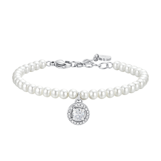 Bracciale Luca Barra in acciaio con perle e punto luce centrale