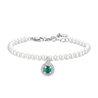 Bracciale Luca Barra in acciaio con perle e zircone verde centrale